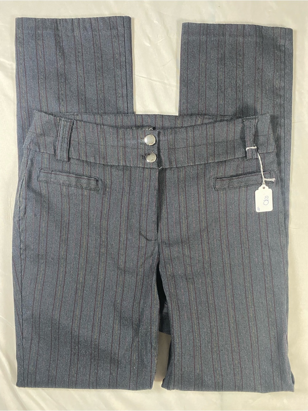 Soho Apparel Ltd. Pinstripe Trousers - Navy with Burgundy & Yellow Stripes - 12